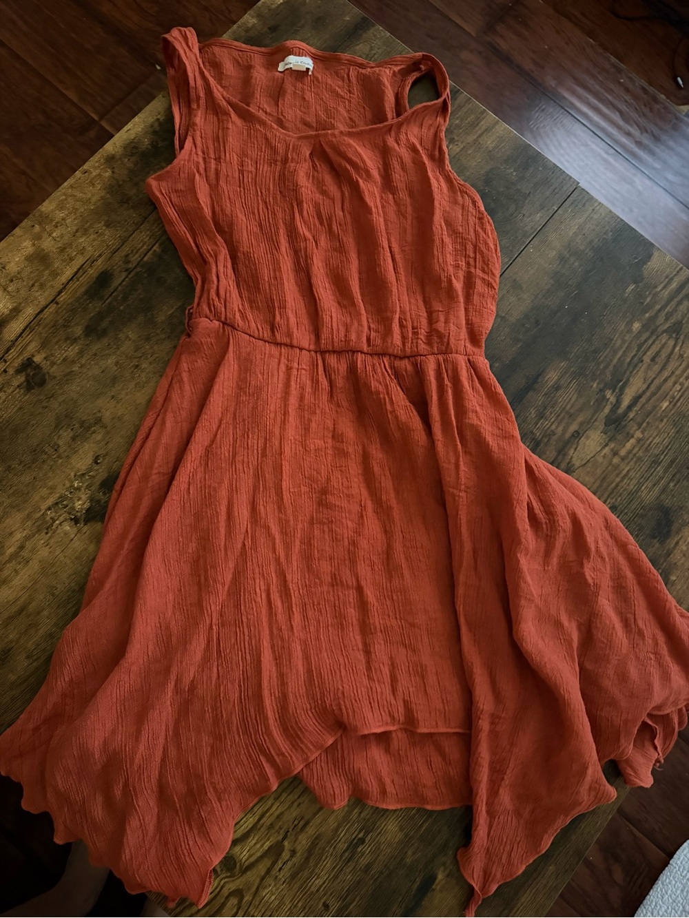 Sleeveless High-Low Midi Dress in Rust Orange